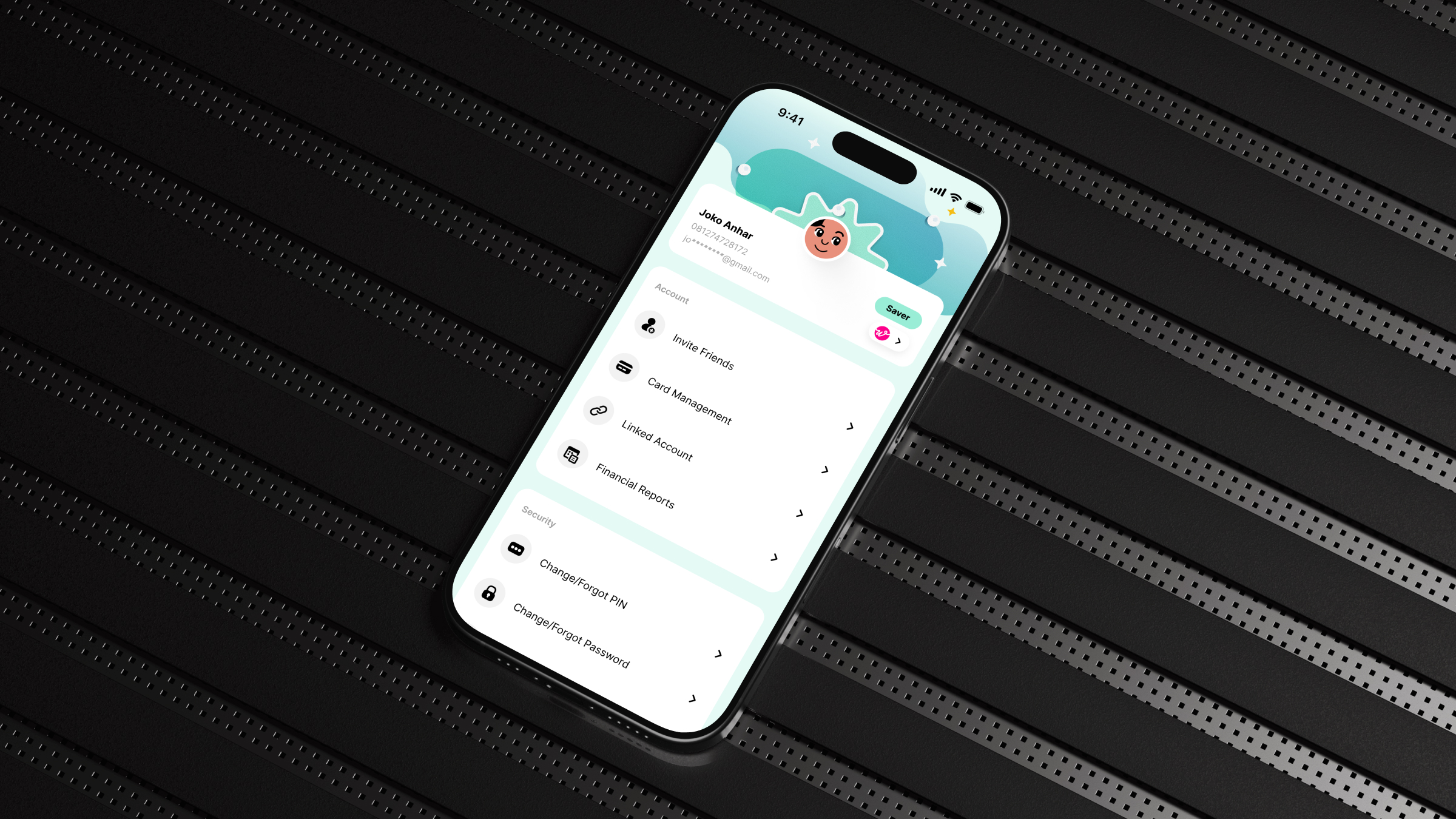 The proposed Nobu account hub, restructured into clear blocks and reachable from the bottom navigation