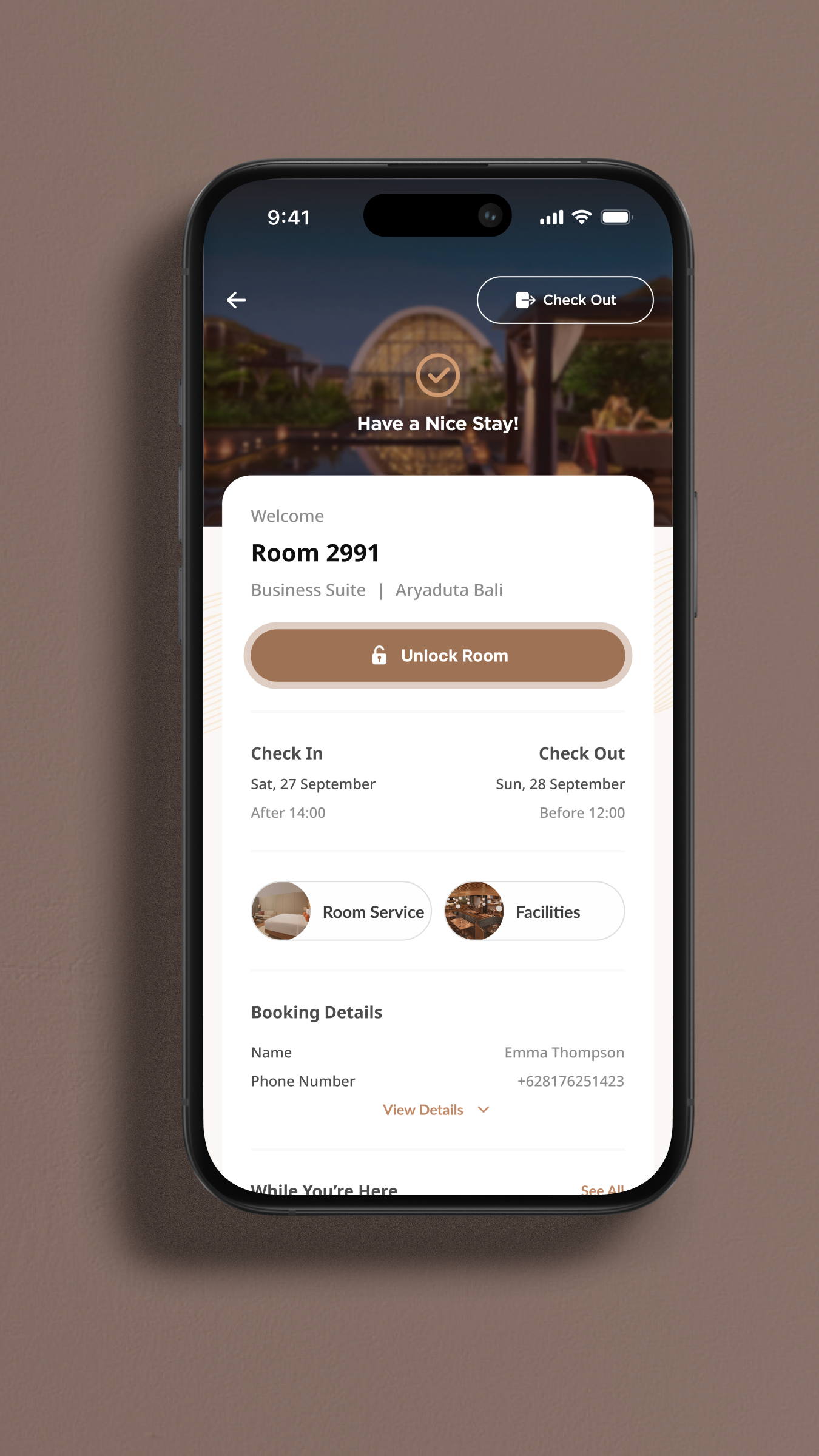 Guest Experience App, single-stay room detail