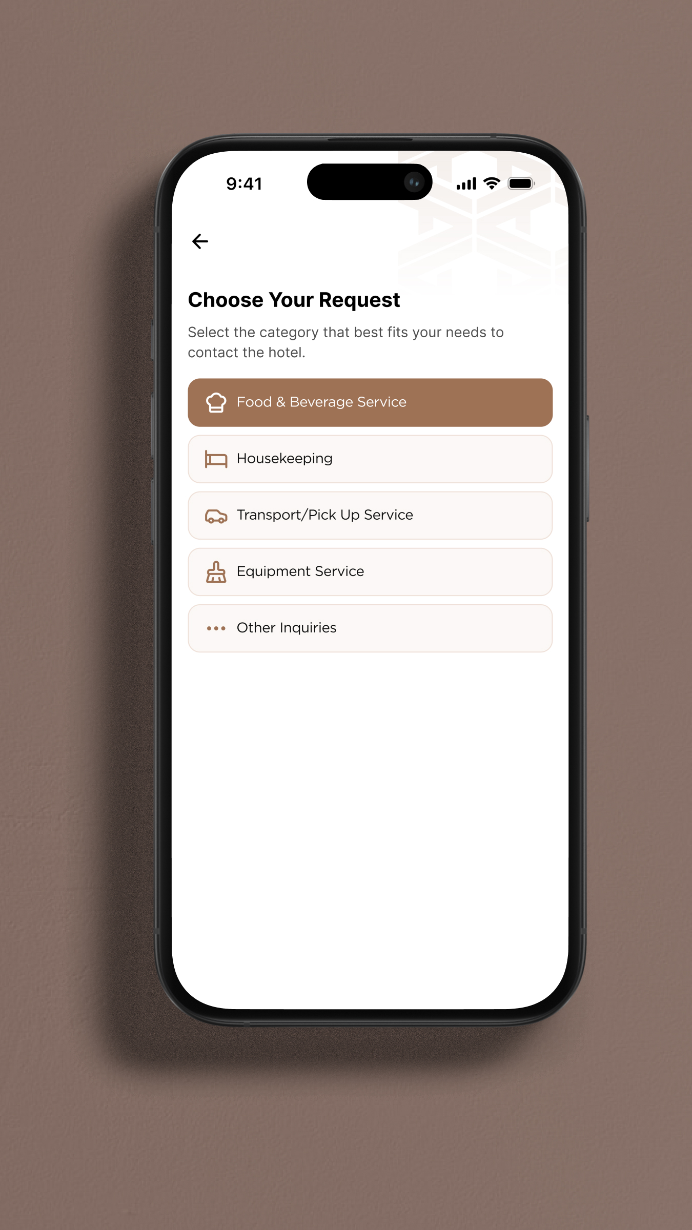 Guest request flow, choose a request category