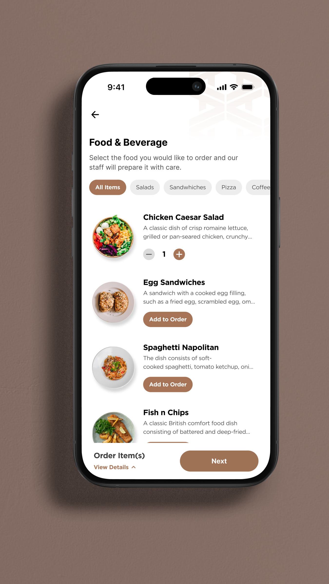 Guest request flow, single menu item detail