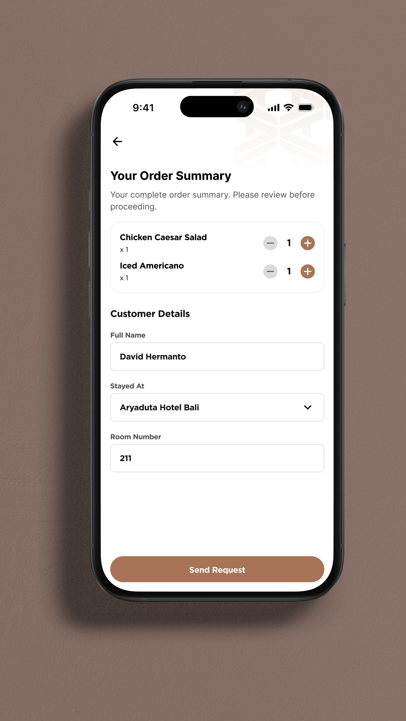 Guest request flow, order summary review