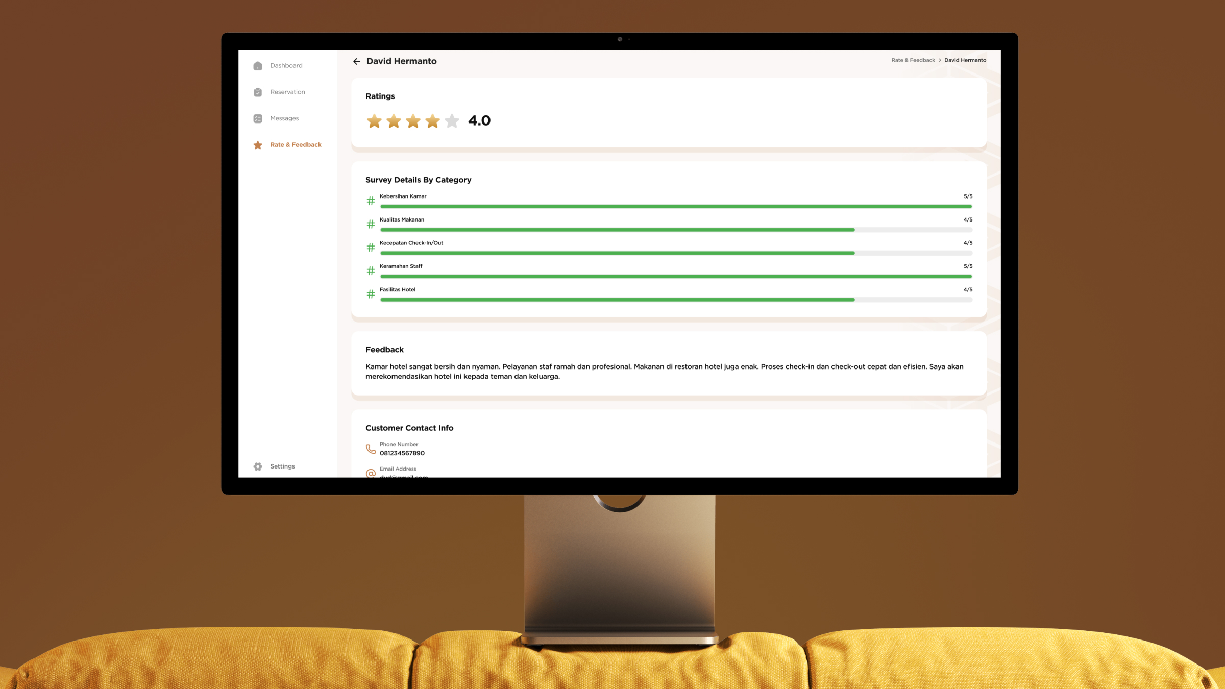 Receptionist Command Center, single feedback record detail